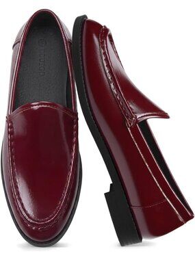 Women Burgundy Closed Toe Block Heel Flats Closed Toe Business Casual Shoes